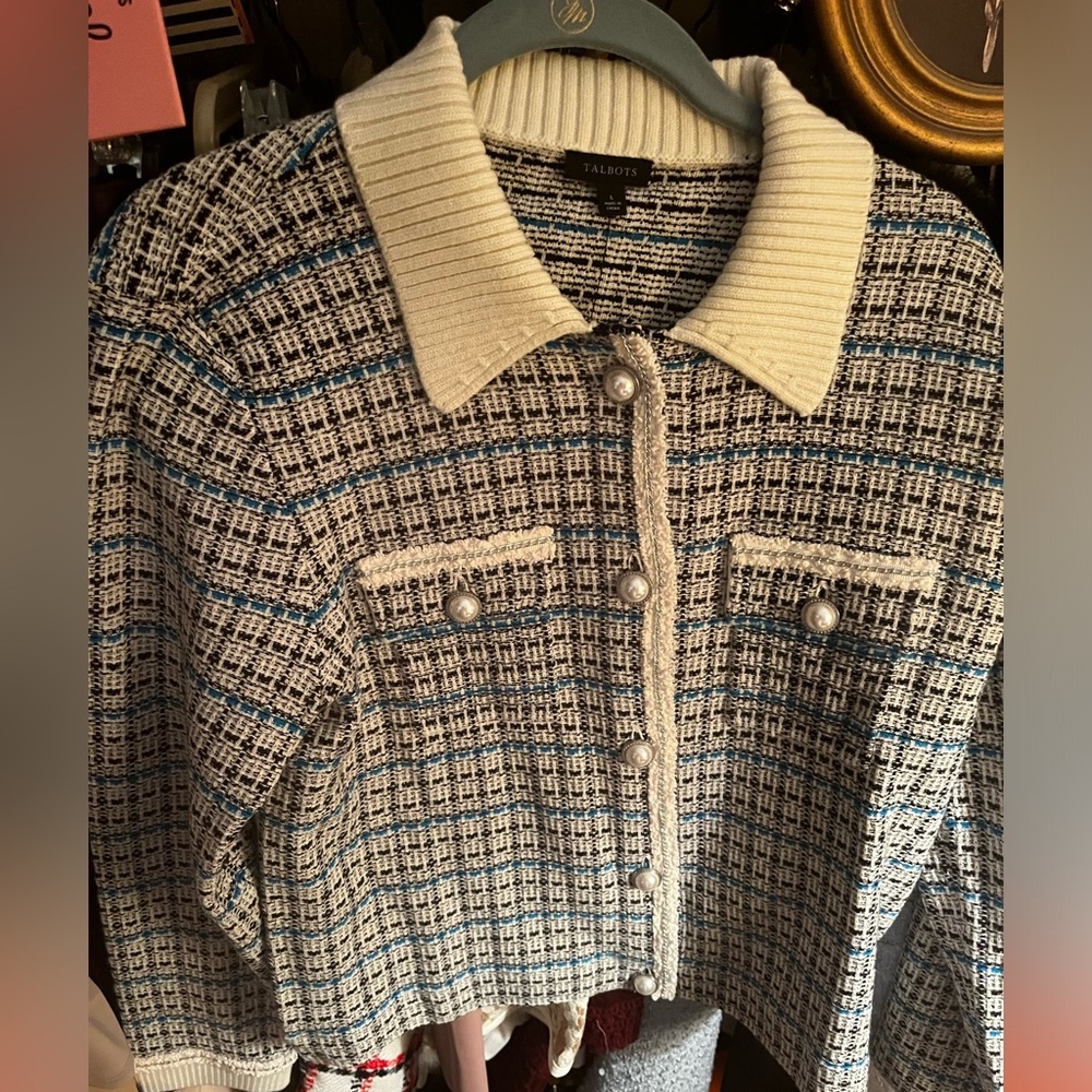 NWT Talbots Boucle Pearl Button Sweater